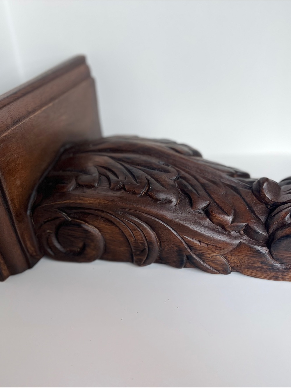 Solid Wood Dark Brown Wall Display Shelf Bracket - Classic Carved Accent - Picture 8 of 12